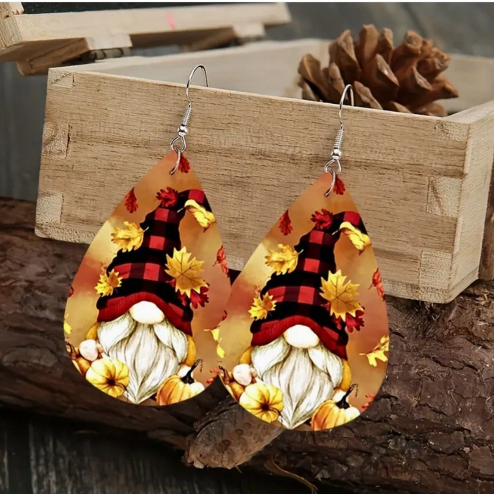 Autumn Gnome with Leaves Earring